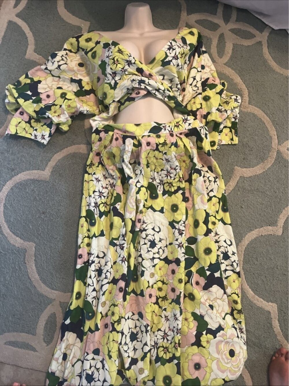 ASOS Designs Wrap Front Linen Midi Dress With Blouson Sleeve Floral NWT Size 12 - Picture 3 of 6
